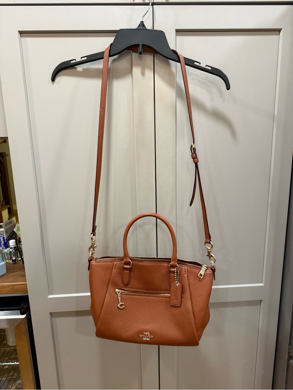 Coach Elise Pebbled Leather Satchel in Saddle